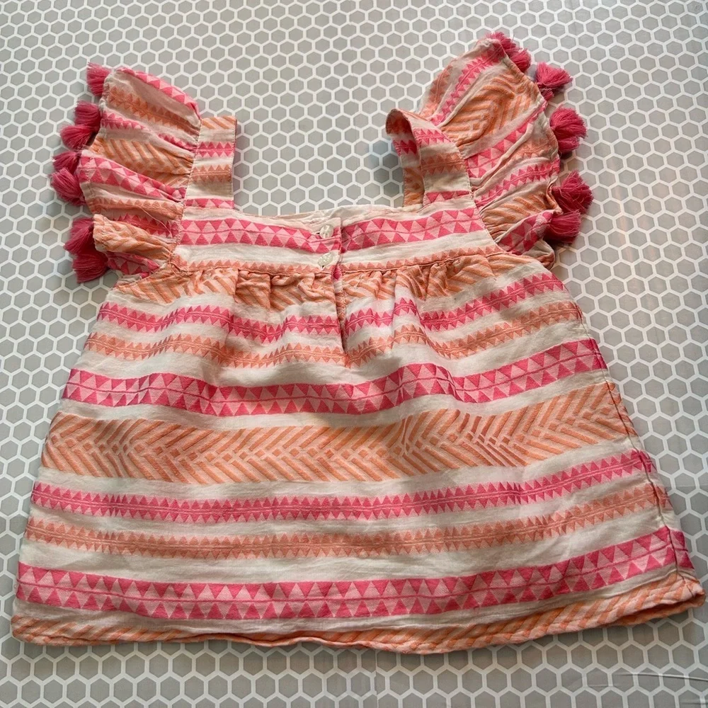 Shabby Chic Pink & Peach Striped Ruffle Two Piece Set with Fringe  Size 10/12